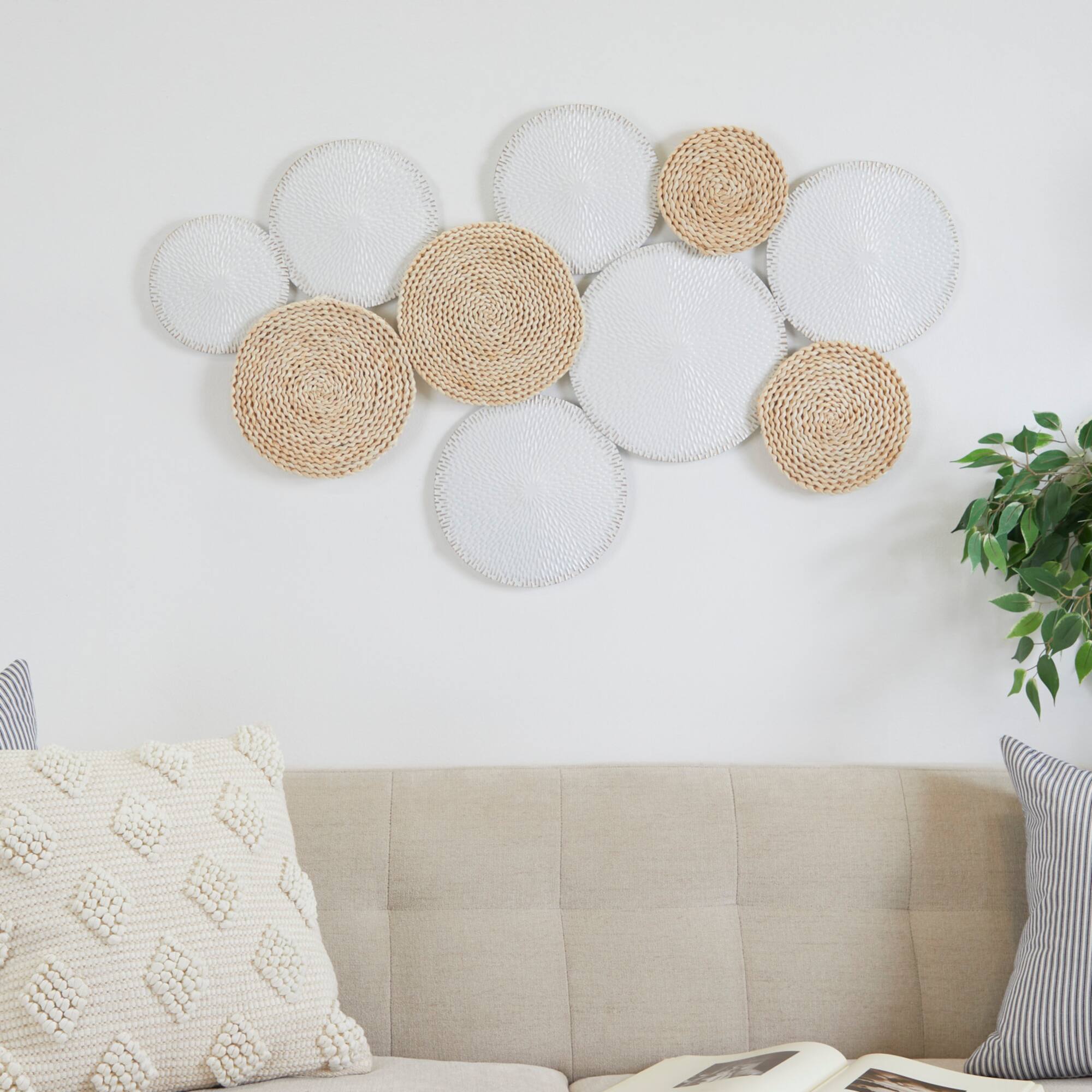 White Metal Rope Design Plate Wall Decor with Textured Pattern 44" x 1" x 26"